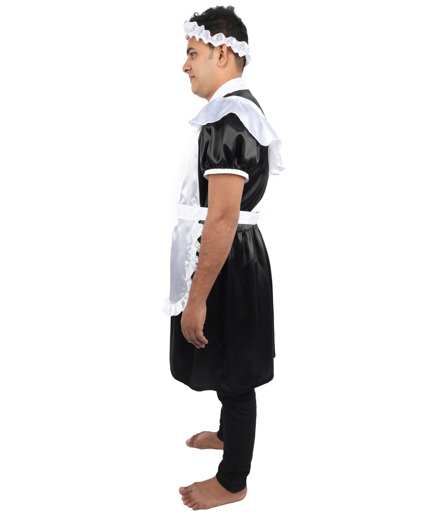HPO Men's Sissy French Maid Black & White Costume, Crossdress Puff Sleeve Dress, Cosplay Outfit