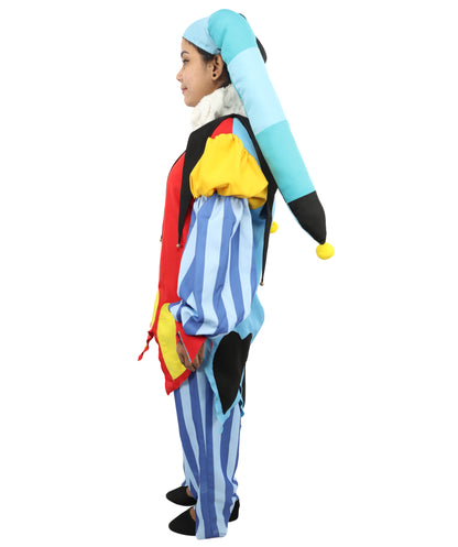 HPO Women's Harlequin Jester Costume | Multi-Pattern Ronior and Uniform Fabric Construction with Horned Cap and Drawcord | Ideal for Halloween, Drag, Theater, and Themed Performance Events