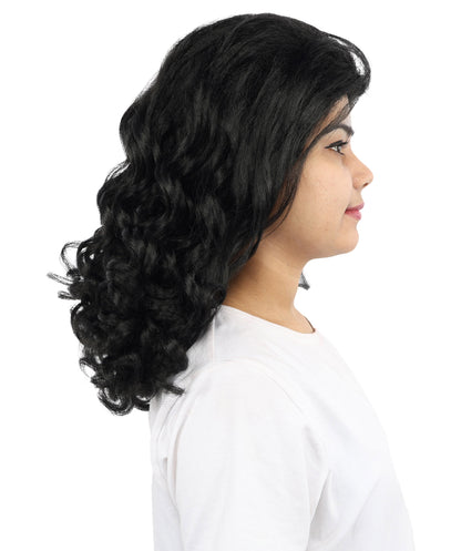 HPO Women’s 16-Inch Medium-Length Black Wig with Soft Curls | Ideal forCosplay, and Themed Events | Elegant, Versatile Hairpiece for Various Looks