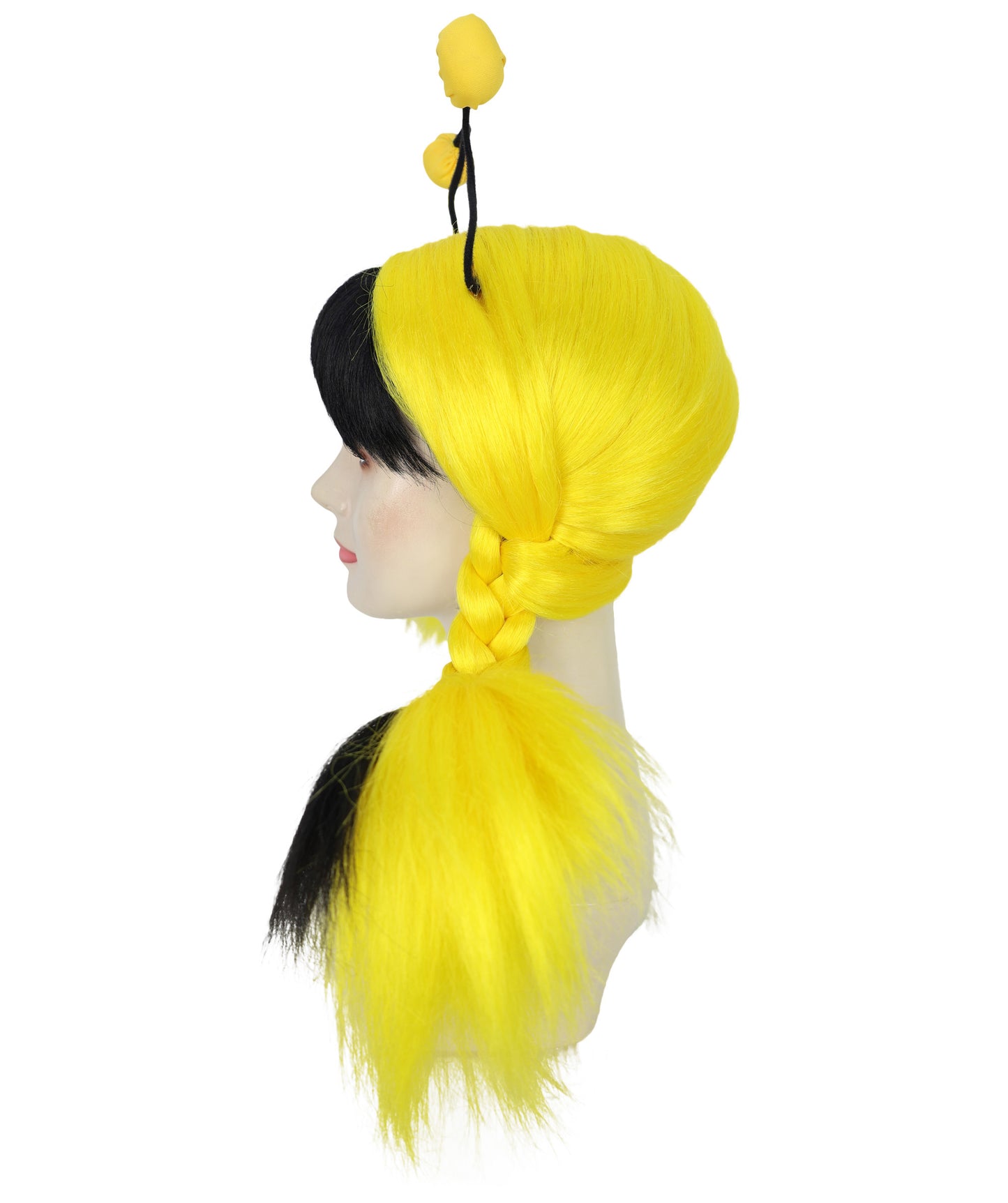 HPO Adult Women's Bee Mine Wig | Black and Yellow Striped Bob Wig with Antenna Headband for Women and Teens | Perfect for Bee Costumes, Halloween, Festivals Events