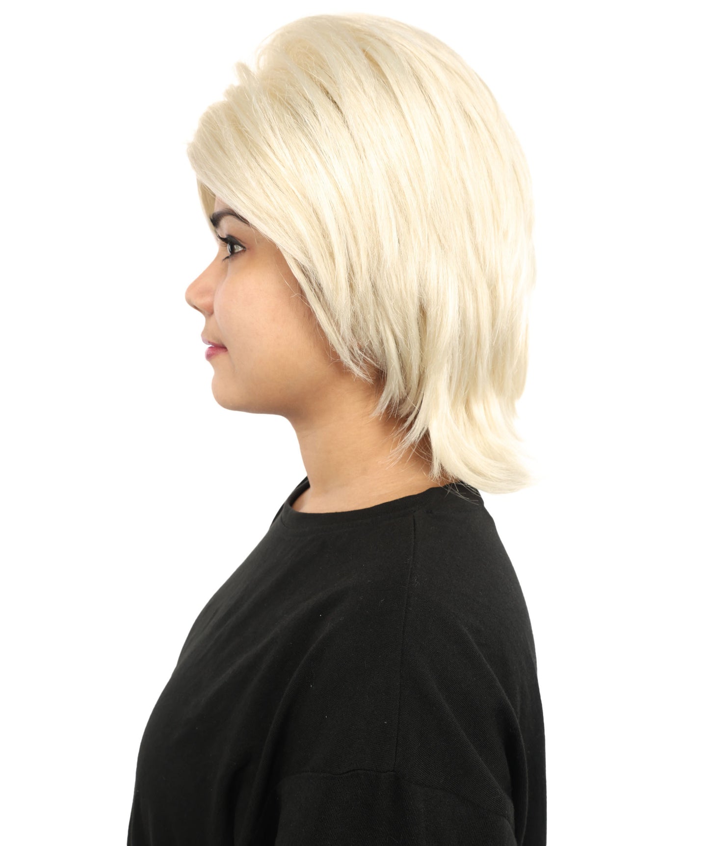 HPO Women's Medium Blonde Layered Wig | Synthetic Hair with Natural Flow | Ideal for Cosplay, Halloween & Roleplay