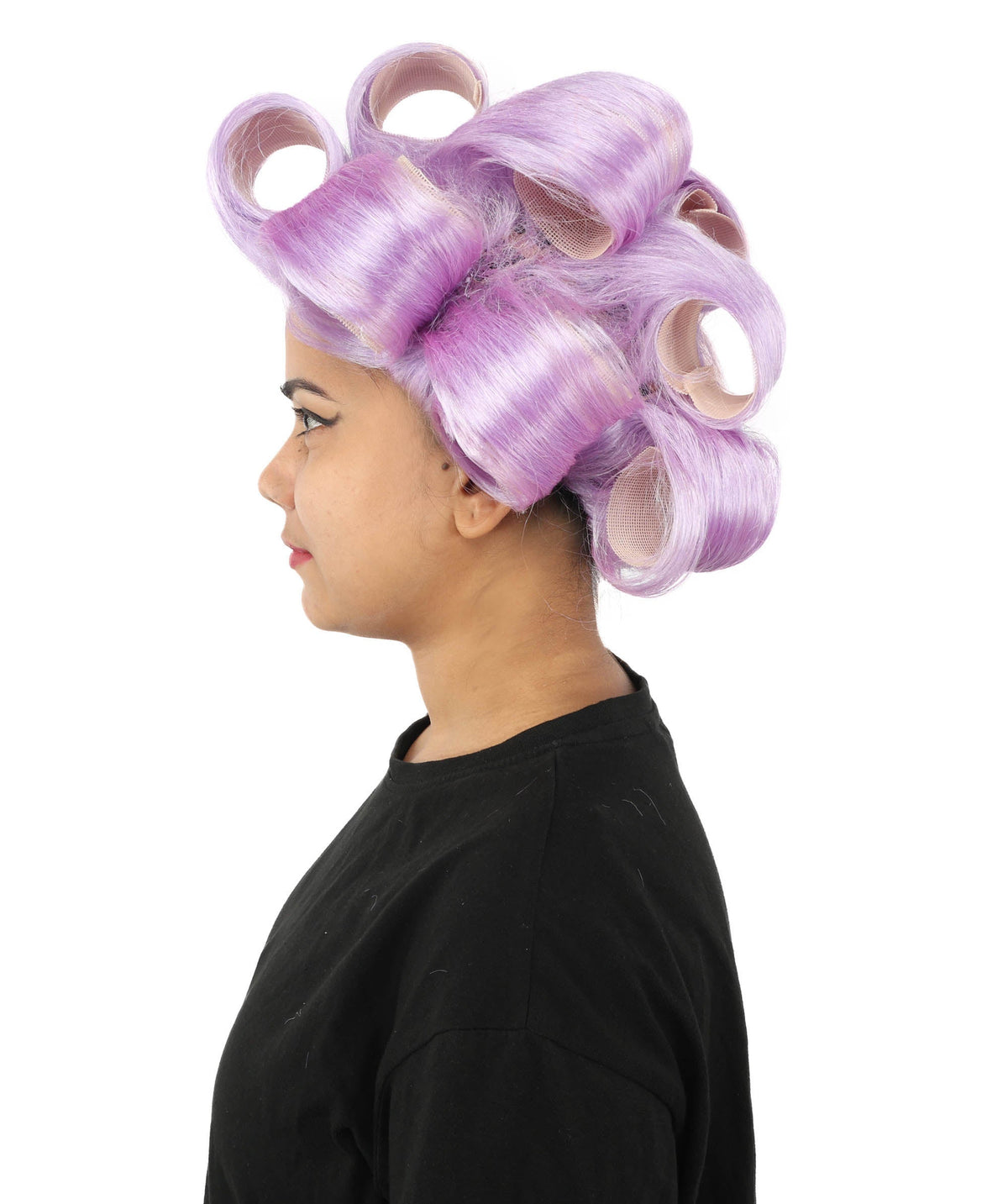 HPO Adult Women's Retro Roller Set Pink Wig | Multiple Color Options, create of synthetic fiber, large cylindrical curler texture, capless cap | Party, Halloween, theater, drag, performance, costume events