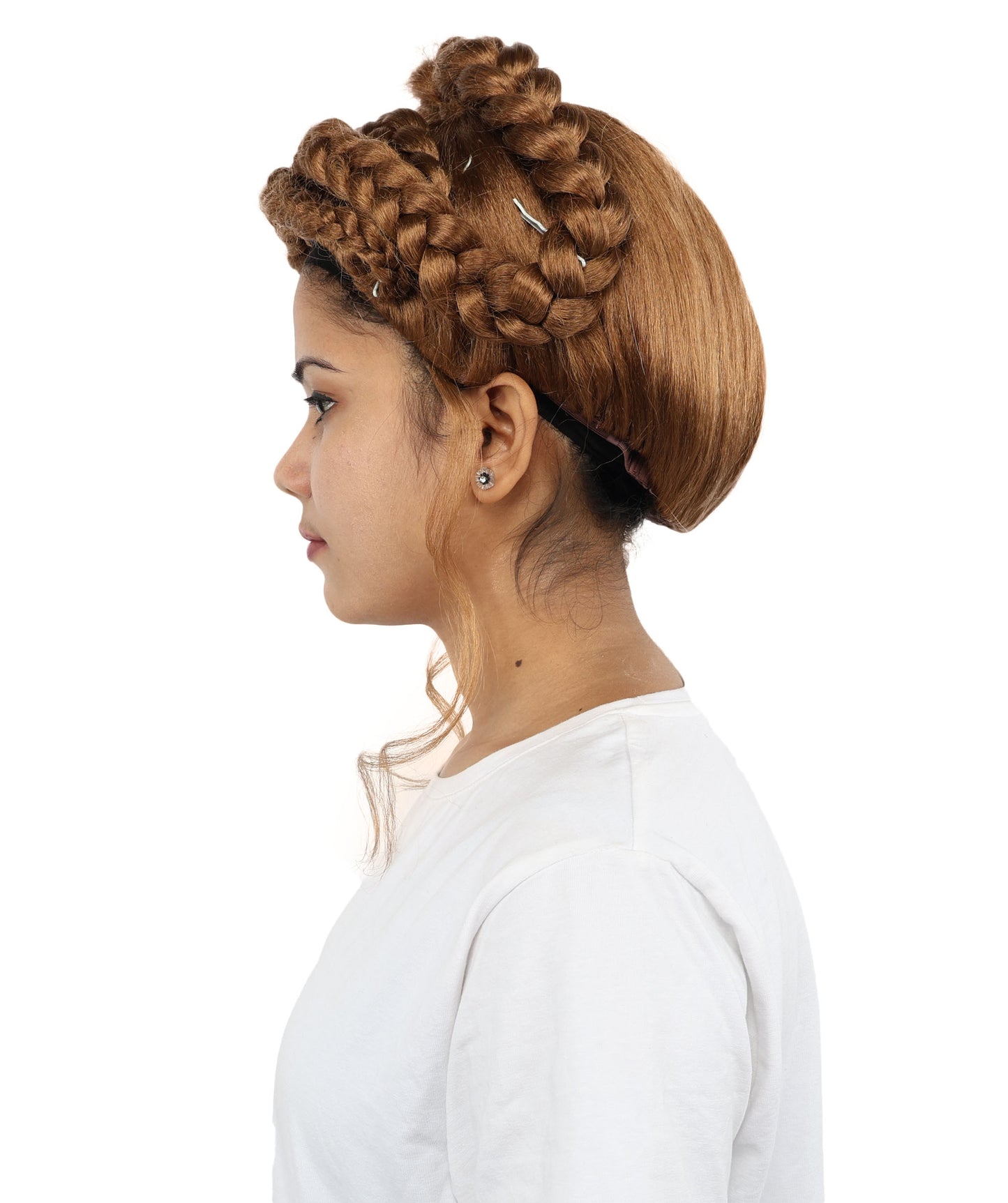 HPO Women's Victorian-Inspired Curly Brown Wig | Long Voluminous Curls with Soft Bangs | Cosplay, Halloween, Parties, Stage & Roleplay