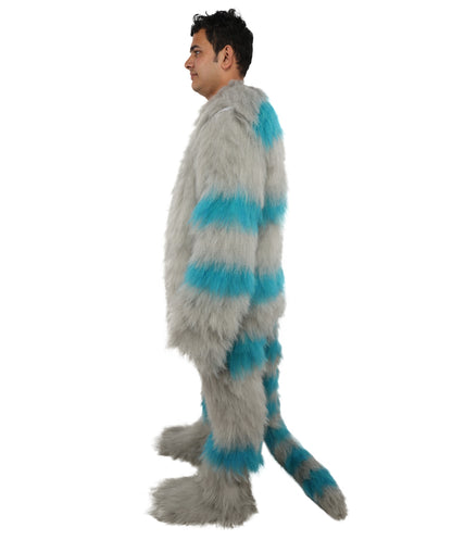 HPO Unisex Cat Mascot Aqua Blue & Ash Grey Animal Costume Bundle & Mask Set with Cap & Cloth – Striped Cartoon Character Body Suit | Outfit for Cosplay & Parties