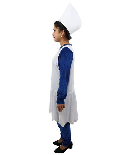 HPO Women's Dip Blue & White Fantasy Costume – Cartoon Style Outfit with White Dress | Outfit for Halloween, Cosplay & Themed Events