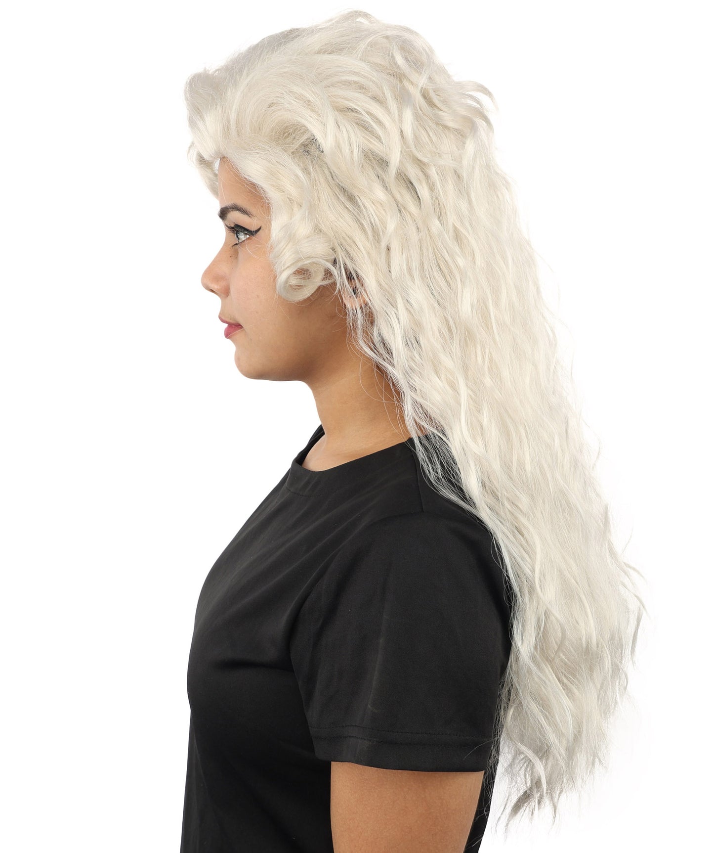 HPO Women's Elegant Fantasy Updo wig | Grey, created of flame-retardant synthetic fiber, sculpted flowing waves, capless base | Theater stage, Halloween, drag, costume events
