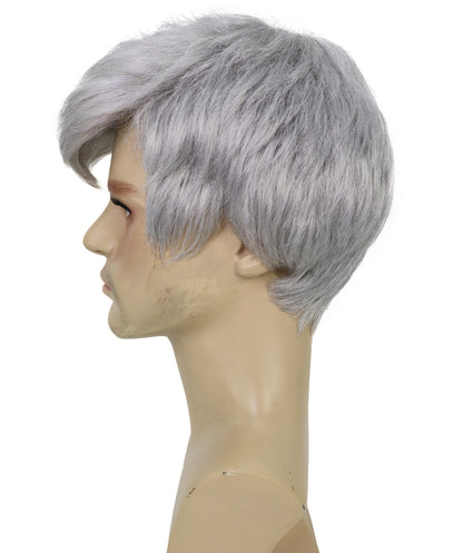 HPO Men's Futuristic Spiky Grey Fighter Wig | Short Textured Cosplay Hairpiece | Combat-Inspired Costume Wig for Halloween, Cosplay, Stage Acts & Themed Events
