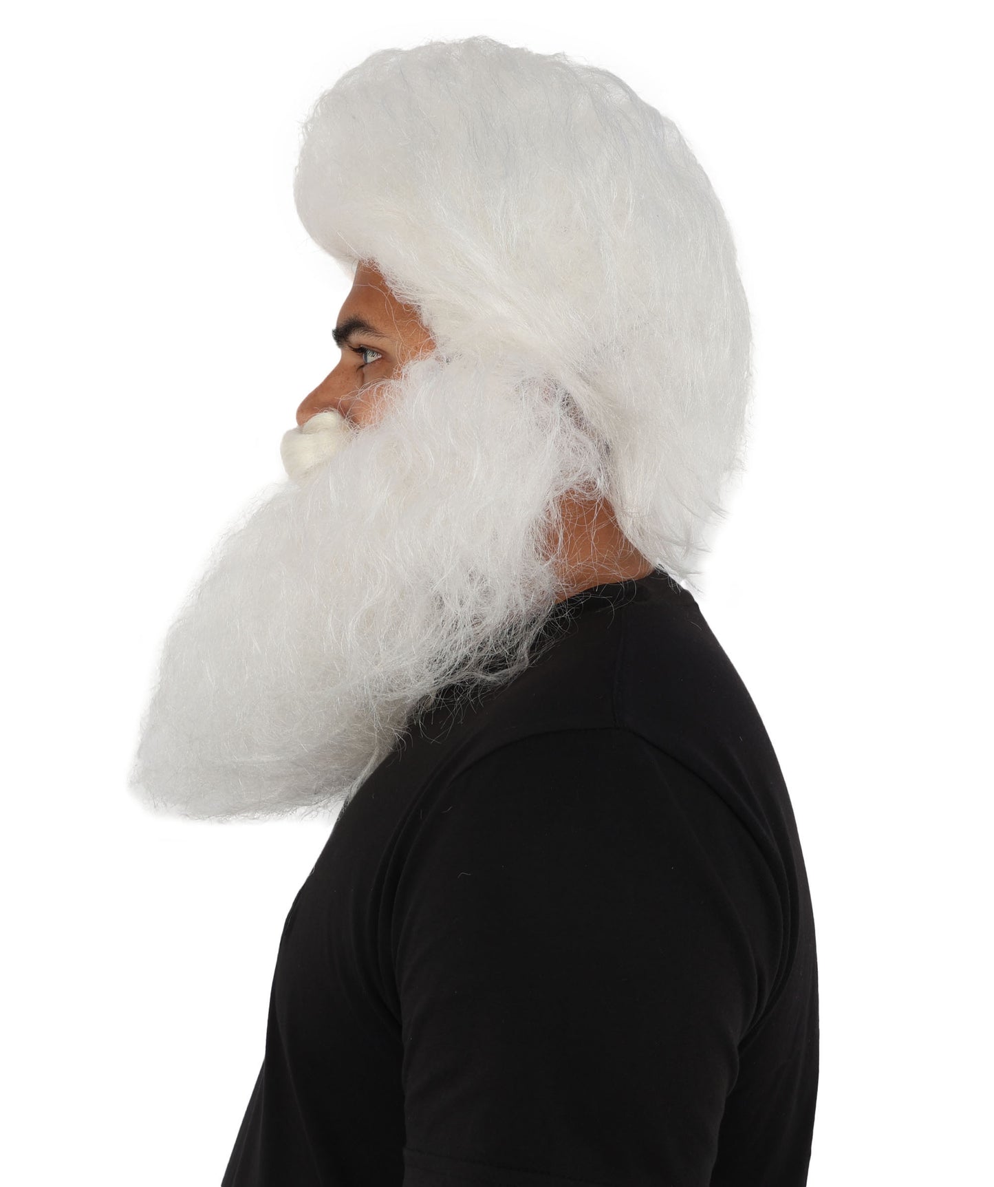 HPO Men's Holiday Character Wig Beard & Mustache Set | Fluffy white synthetic fibers with massive textured facial hair and capless construction | Essential for theatrical stage drag performance costume events and party
