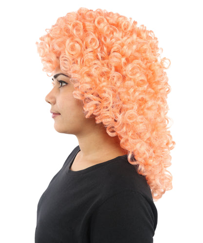 HPO Orange Mid Length Curly Wig – Soft Synthetic Hair with Curls | Perfect for Halloween, Cosplay, Stage Shows, Dress Up Events & Parties