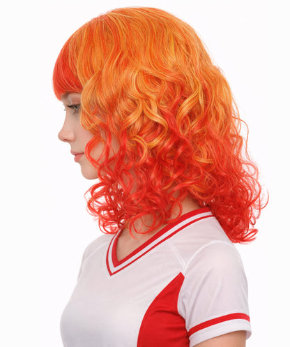 Red and Yellow Two Tone Long Wavy Womens Wig | Party Ready Halloween Wig | Premium Breathable Capless Cap