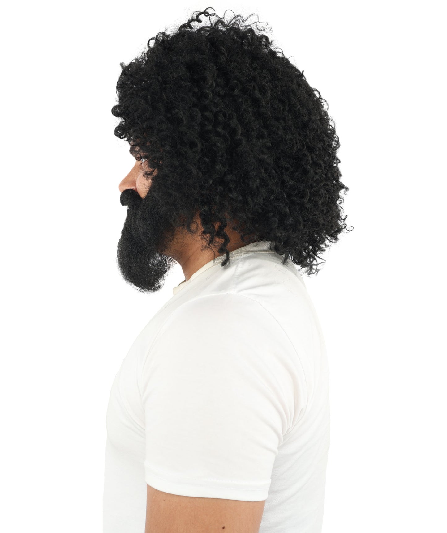 HPO Men's Wild Caveman Orange Wig Beard & Mustache Set | Massive Frizzy Orange Afro and Full Beard Set with Messy Texture | Prehistoric Costume, Viking Cosplay, Halloween, and Funny Party Props