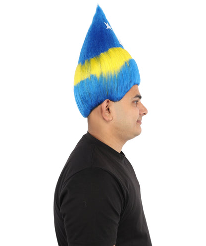 HPO Unisex Curacao Flag Multicolor Troll Wig | 15 Inch Upright Spiked Texture Breathable Fit | Sports Event National Holiday Parade Soccer Match Fan Gear