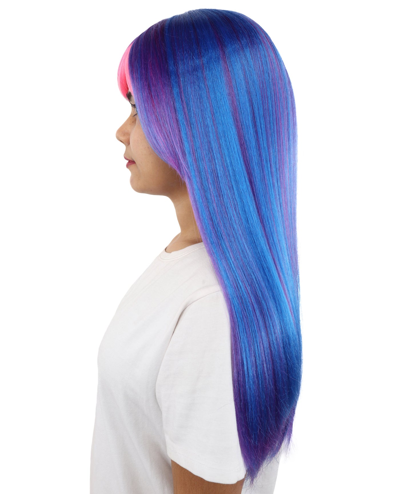 HPO Women's Twilight Sparkle Style Wig | Long Dark Purple Hair with Hot Pink Bangs and Highlights | My Little Pony Equestria Girls Costume