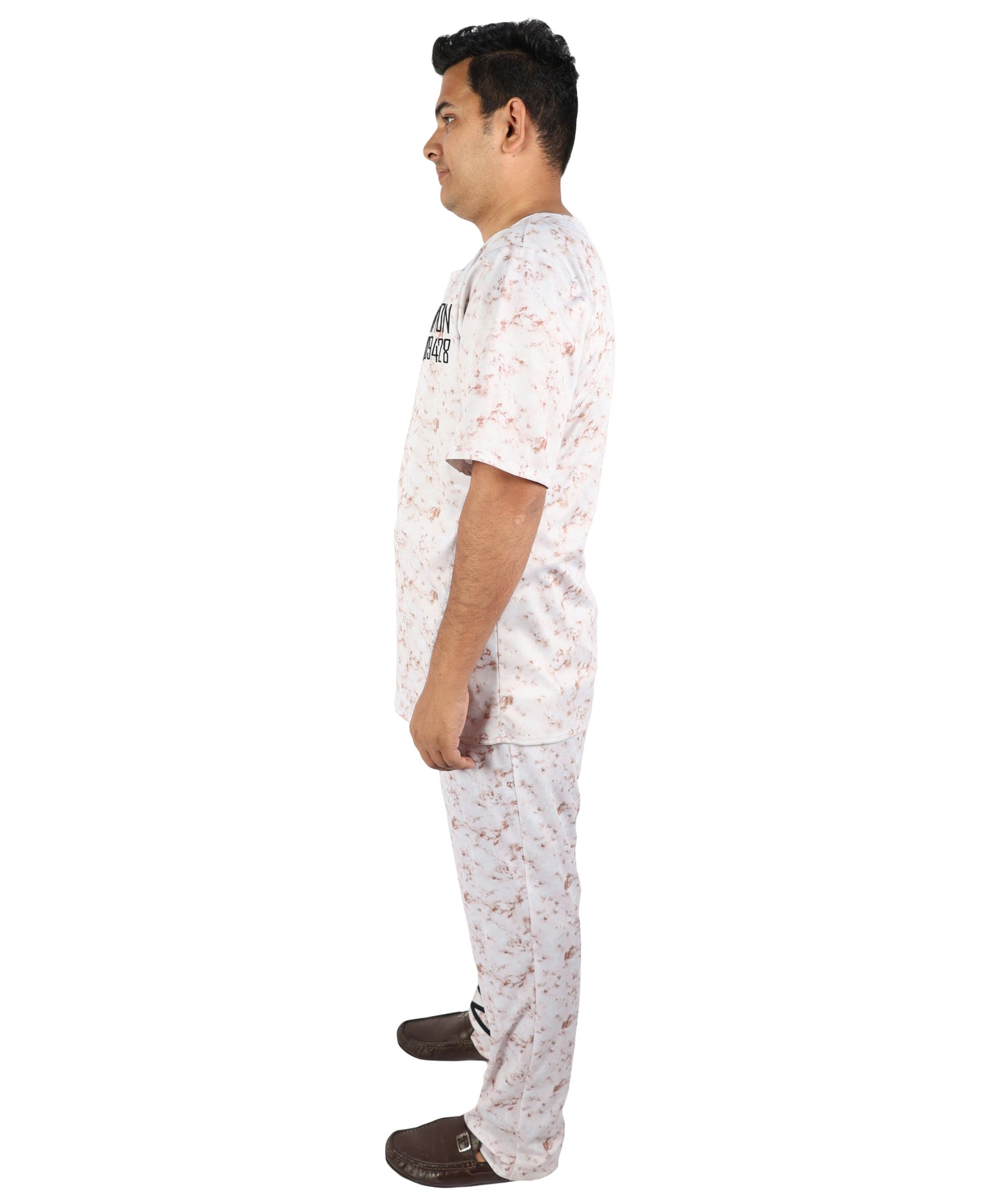 HPO Men's Asylum Inmate White Costume | Distressed State Penitentiary Jailbird Scrub Top and Trousers Combo | Halloween Horror Cosplay Theater Performance Wardrobe Piece