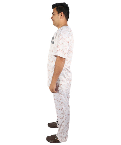 HPO Men's Asylum Inmate White Costume | Distressed State Penitentiary Jailbird Scrub Top and Trousers Combo | Halloween Horror Cosplay Theater Performance Wardrobe Piece