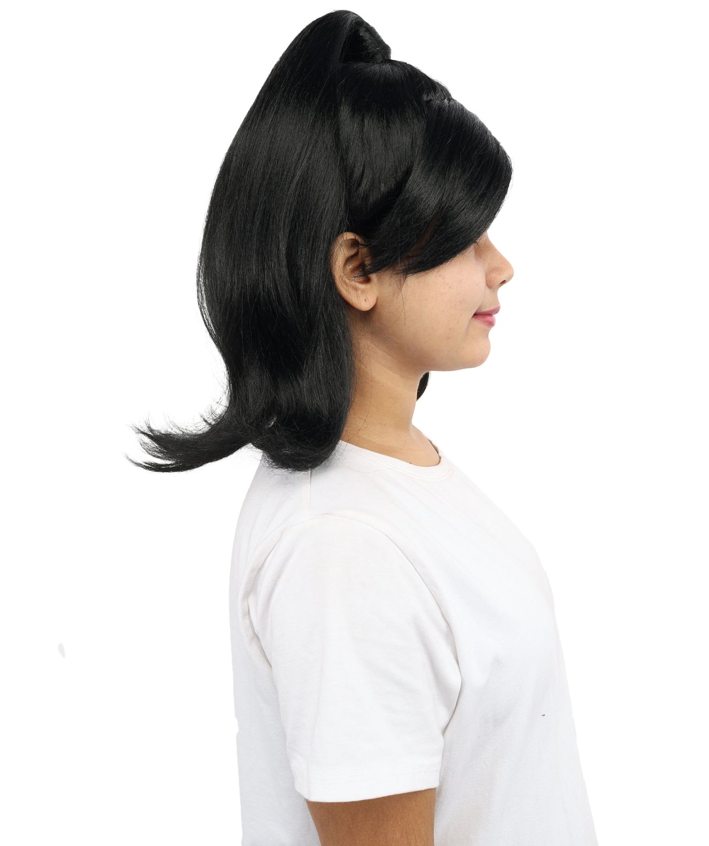 HPO Women’s Long Length Black Sleek High Ponytail Wig – 16 Inch Synthetic Hair with Capless Cap | Stage Style Headpiece for Halloween Parties & Cosplay