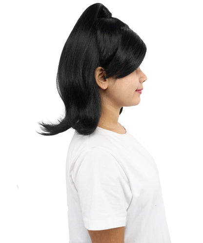 HPO Women’s Long Length Black Sleek High Ponytail Wig – 16 Inch Synthetic Hair with Capless Cap | Stage Style Headpiece for Halloween Parties & Cosplay