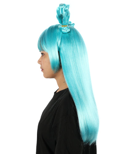 HPO Women's Anime Role Blue Lake Long Wig |  Soft Synthetic Fiber Hairpiece with Adjustable Inner Straps | Ideal for Anime, Stage & Costume Events