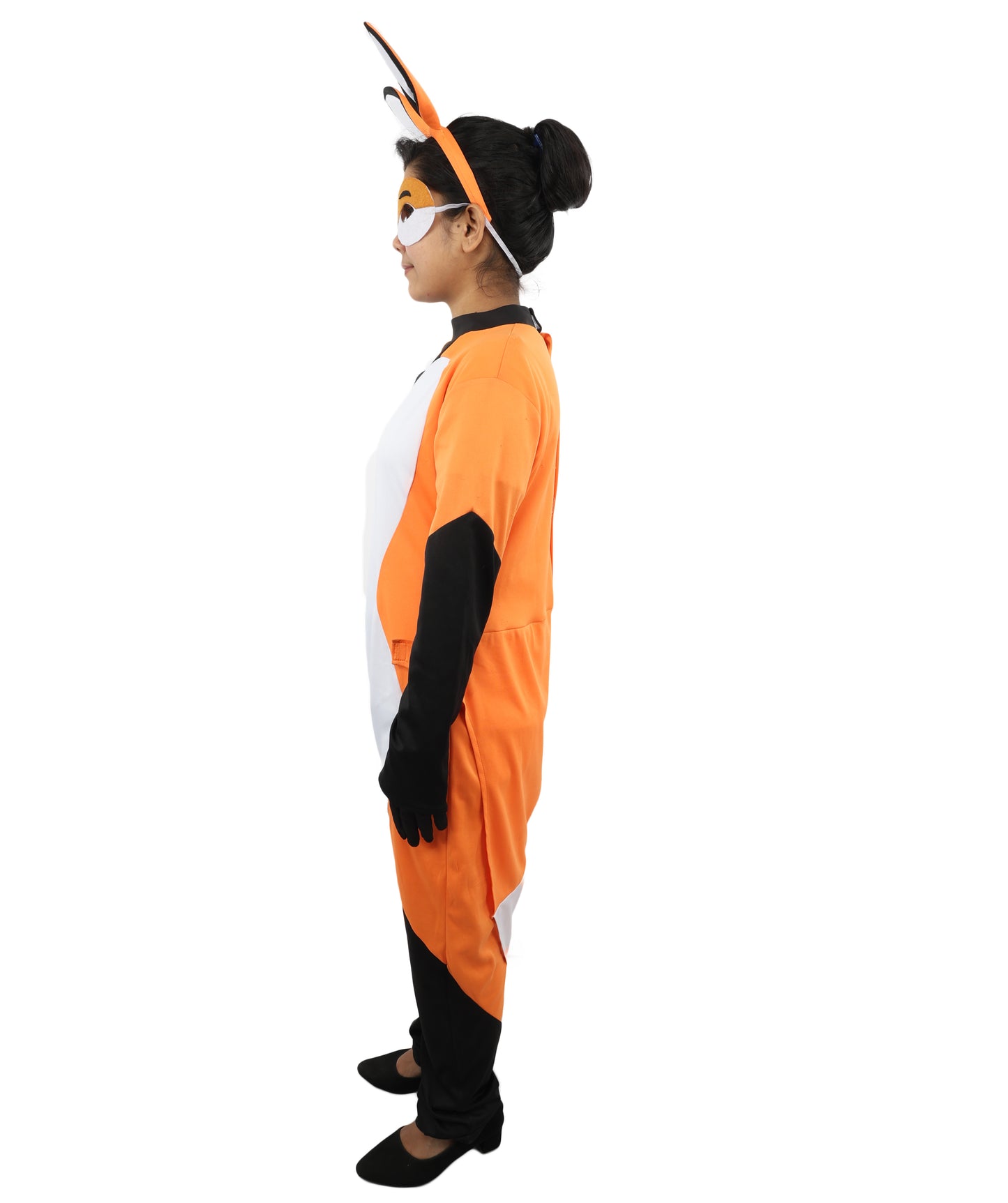 HPO Women's Clever Fox Heroine Costume | Orange White and Black Synthetic Febric Bodysuit with Attached Tail and Mask | Idal for Halloween, Cosplay, Drag, and Themed Events