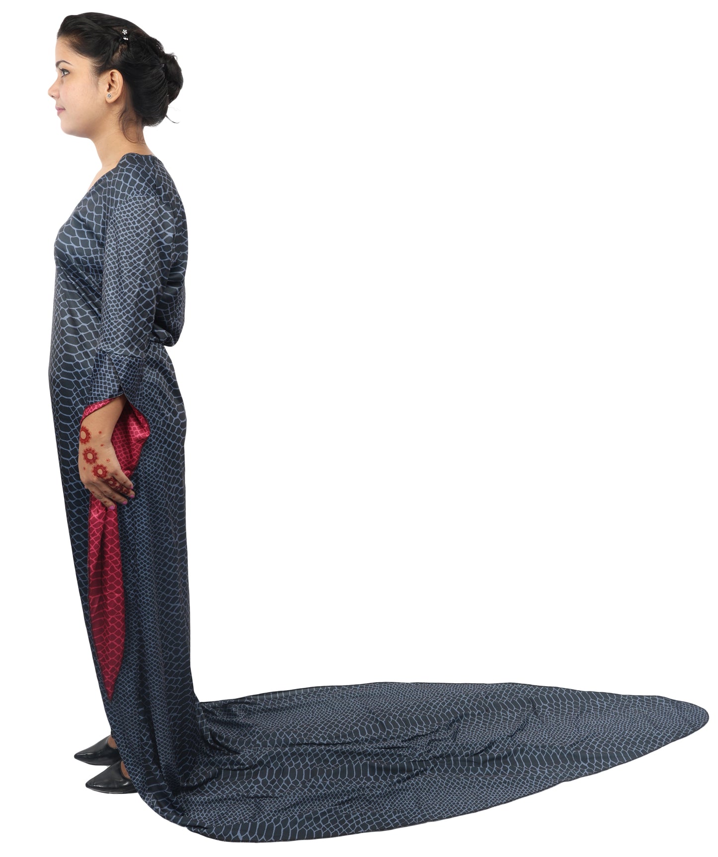 HPO Women's Black Velvet Long Train Gown Costume – Elegant Floor Length Cosplay Dress | Perfect for Halloween, Gothic Parties