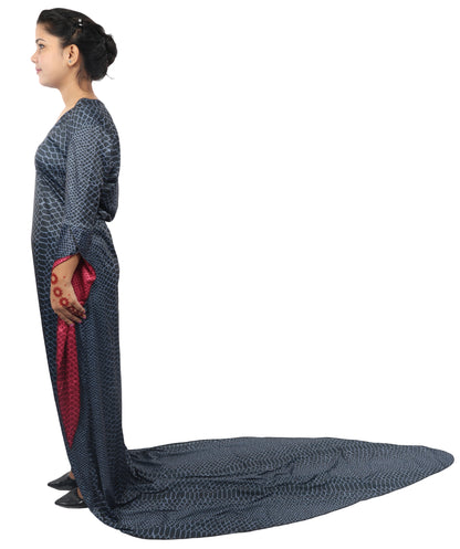 HPO Women's Black Velvet Long Train Gown Costume – Elegant Floor Length Cosplay Dress | Perfect for Halloween, Gothic Parties