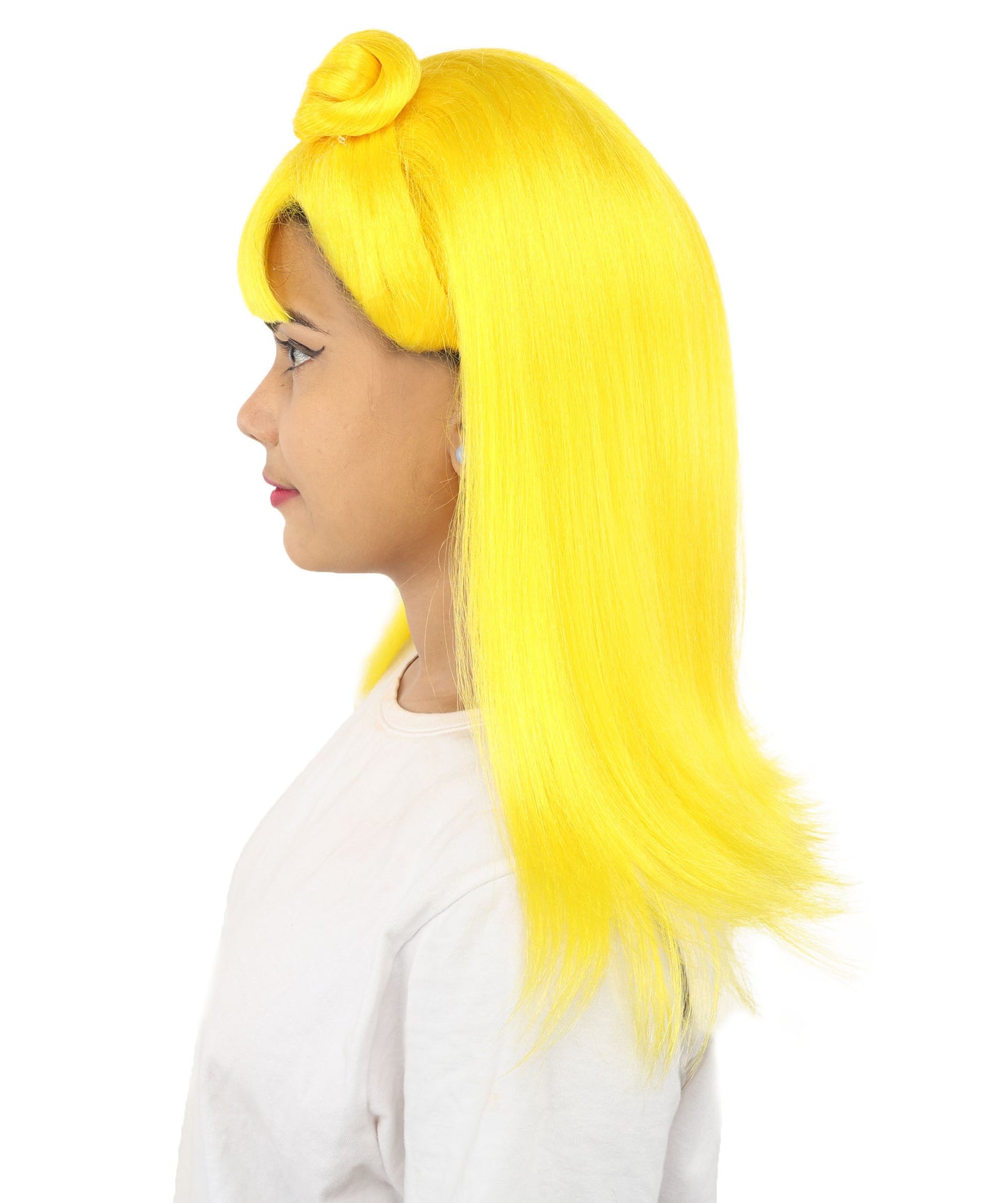 HPO Women's Brown & Pink Half Updo Bangs Wig | Create of synthetic fiber, blunt fringe with top bow, breathable base | Party, Halloween, theater, drag, performance, costume events