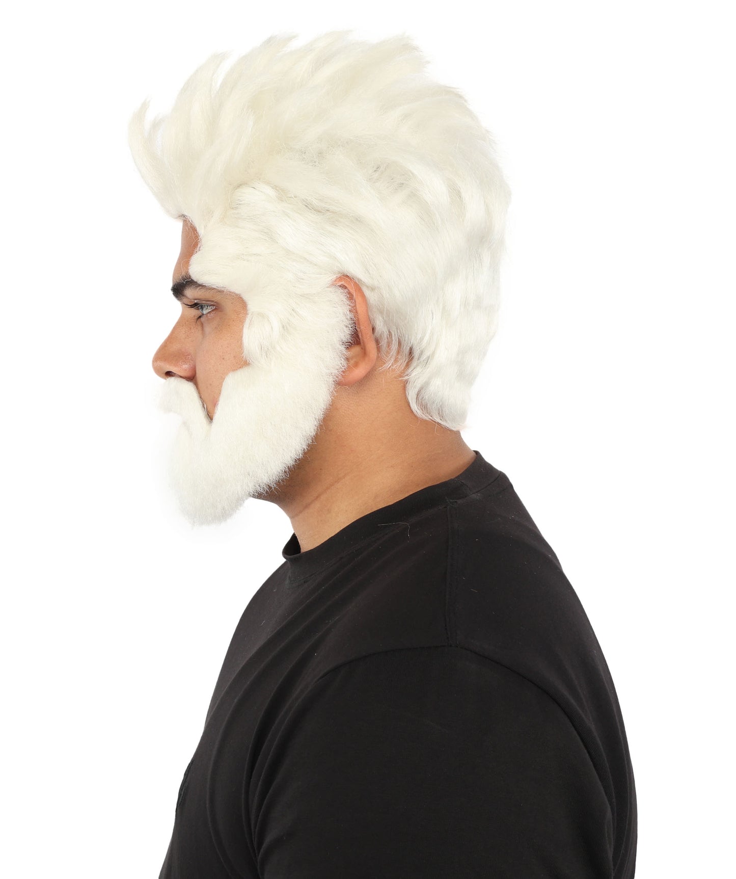 HPO Men’s Animated Genius Spiky Wig Beard & Mustache Set  – Wild Mad Scientist Pointed Beard & Curled Mustache Combo | Ideal for Animated Cosplay, Halloween Parties & Events
