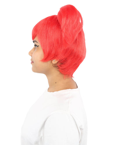 HPO Adult Women's Anime Trainer Character Wig | Vibrant hue multicolor options, create of synthetic fiber, short choppy bob with high side ponytail, breathable base | Cosplay, Halloween, theater, party, performance, costume events