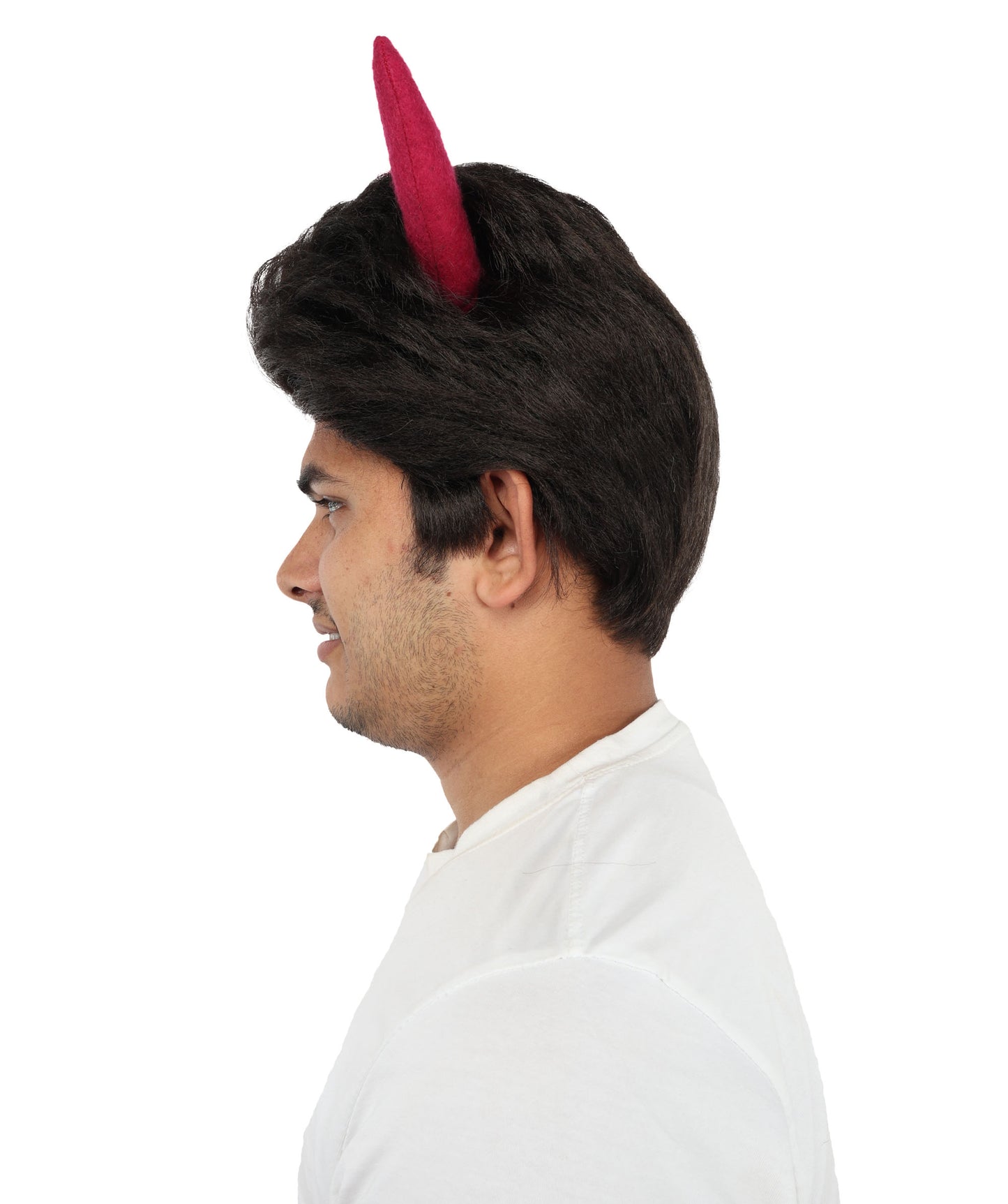 HPO Adult Men's Fantasy Demon Cosplay Wig with Horns | Spiky Dark Brown Synthetic Hairpiece | Adjustable Cap for Halloween, Parties, Stage & Roleplay