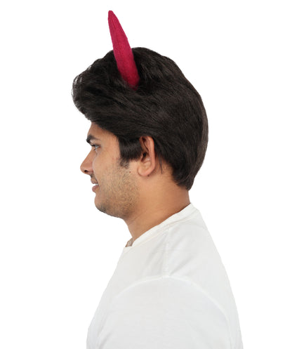 HPO Adult Men's Fantasy Demon Cosplay Wig with Horns | Spiky Dark Brown Synthetic Hairpiece | Adjustable Cap for Halloween, Parties, Stage & Roleplay
