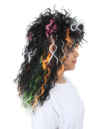 HPO Women's Wild Shaggy Rocker Wig | Multi-colored dark base, create of synthetic fiber, massive frizzy volume, breathable base | Party, Halloween, theater, drag, performance, costume events