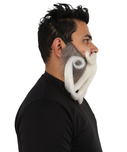HPO Men's Theatrical Mustache Beard Kit | Dramatic Curled Texture Adjustable Fit Light Tone | Party Halloween Cosplay Theater Drag Performance Costume Events