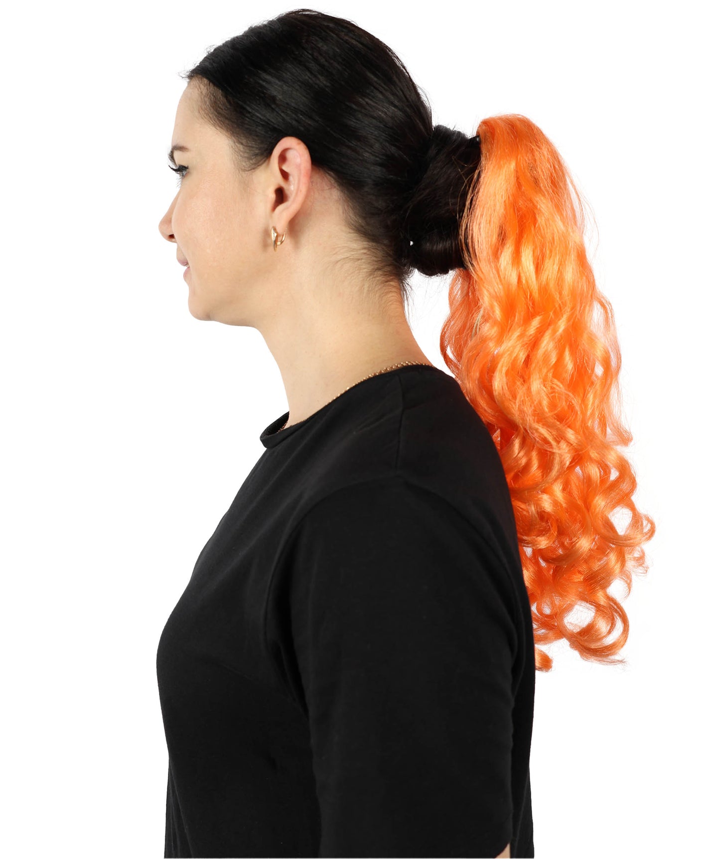 HPO Women’s Vibrant Orange Long Curly Ponytail Hair Extension | Heat-Resistant Synthetic Clip-In Hairpiece | High Volume Wavy Pony for Costume, Cosplay & Halloween