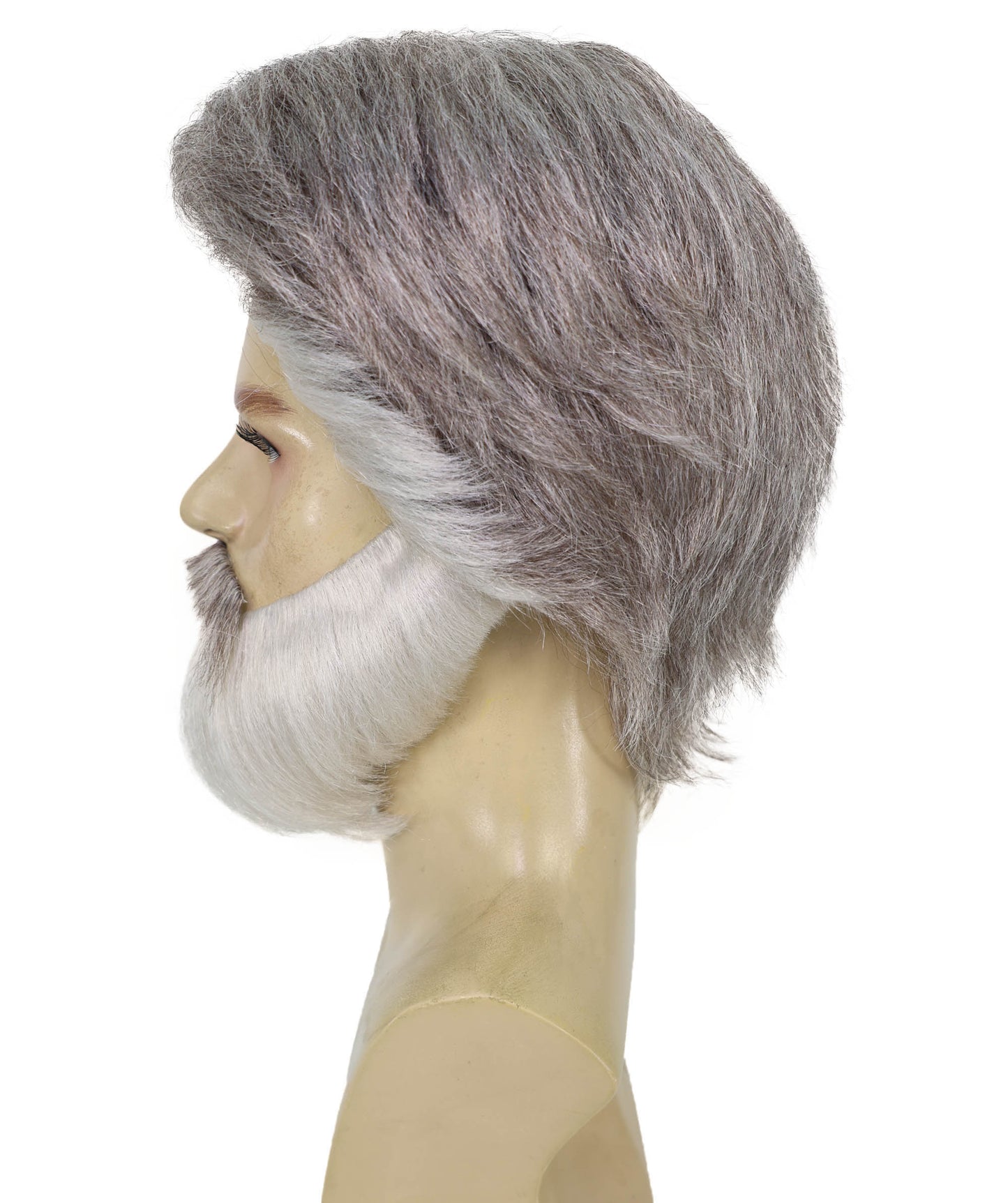 HPO Adult Men’s Franco Culture Modern Grey Halloween Wig, Mustache & Beard Set | Synthetic Flame‑Retardant Fiber | Breathable Capless Cap for Stage & Party