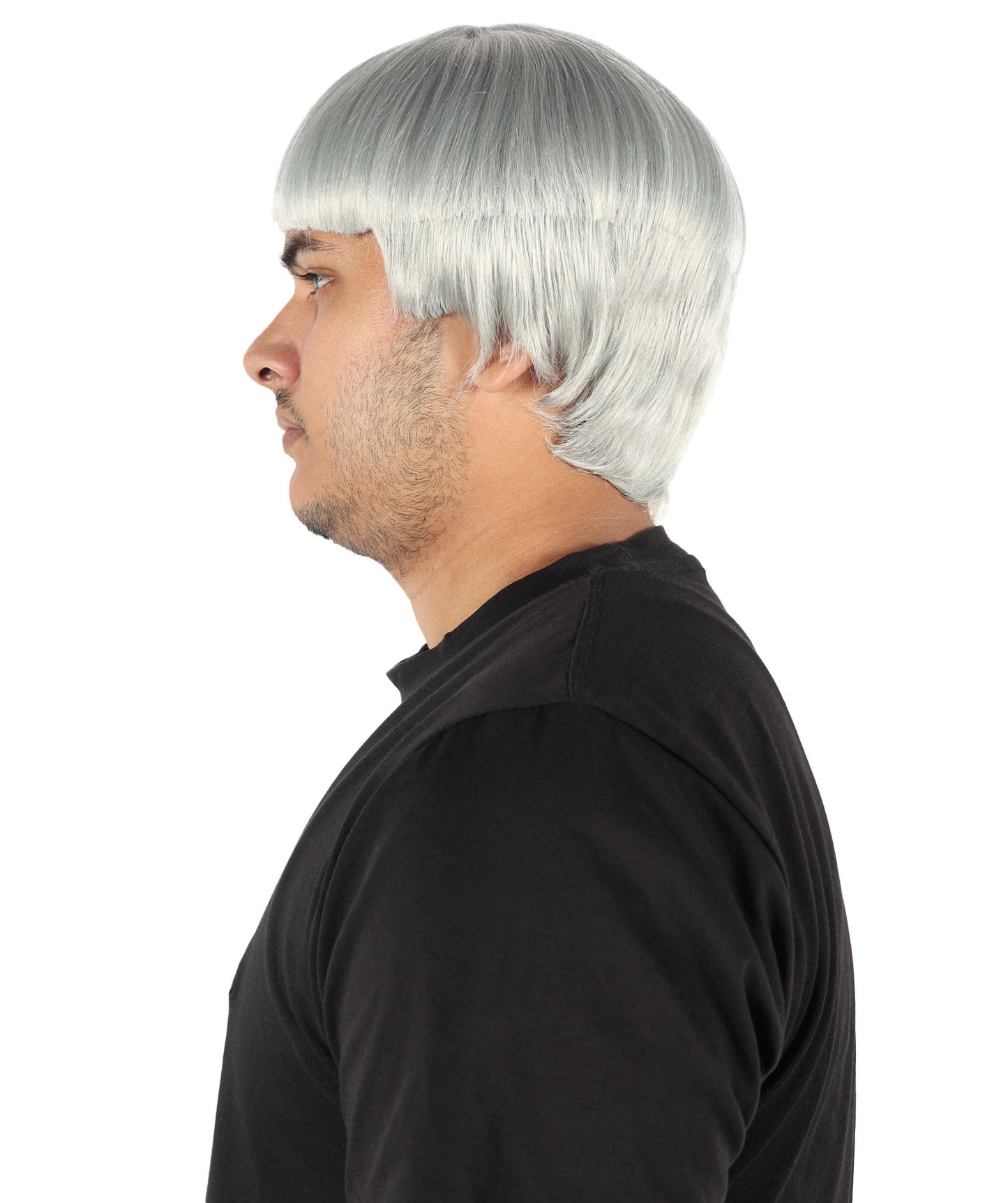 HPO Men's 9" Inch Short Length Halloween Classic Moe Retro Bowl Cut Costume Wig, Multiple Color Synthetic Soft Fiber Hair, Perfect for your next Festival