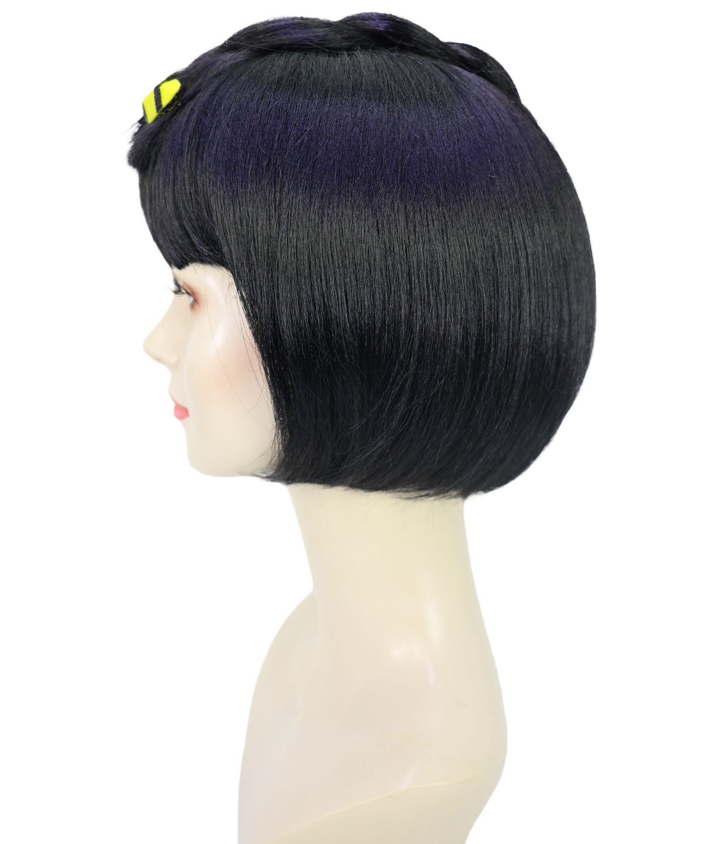 HPO Adult Women's Short Black Straight Anime Wig | Game-Inspired Character Wig with Crown & Blunt Bangs | Ideal Synthetic Hair for Cosplay, Costume & Conventions