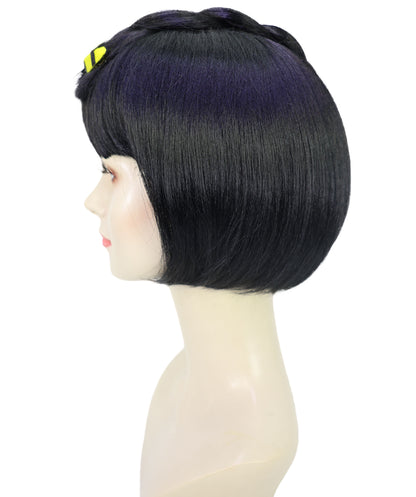 HPO Adult Women's Short Black Straight Anime Wig | Game-Inspired Character Wig with Crown & Blunt Bangs | Ideal Synthetic Hair for Cosplay, Costume & Conventions