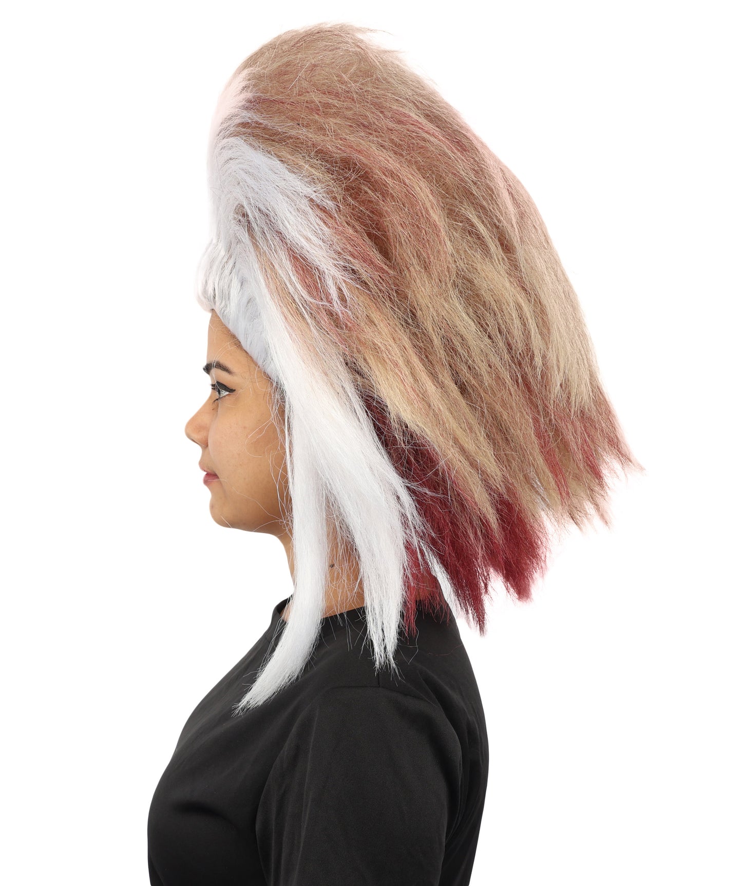 HPO Women's Swept Crest Theatrical Wig | Multi-tonal red and white hues, create of synthetic fiber, massive swept fan volume, breathable base | Party, Halloween, theater, drag, performance, costume events