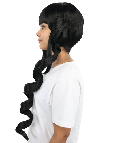 HPO Women's Spiral Curl Black Double Ponytails Wig | Long Synthetic Hairpiece with Twisted Ponytails | Cosplay, Parties, Stage Performances