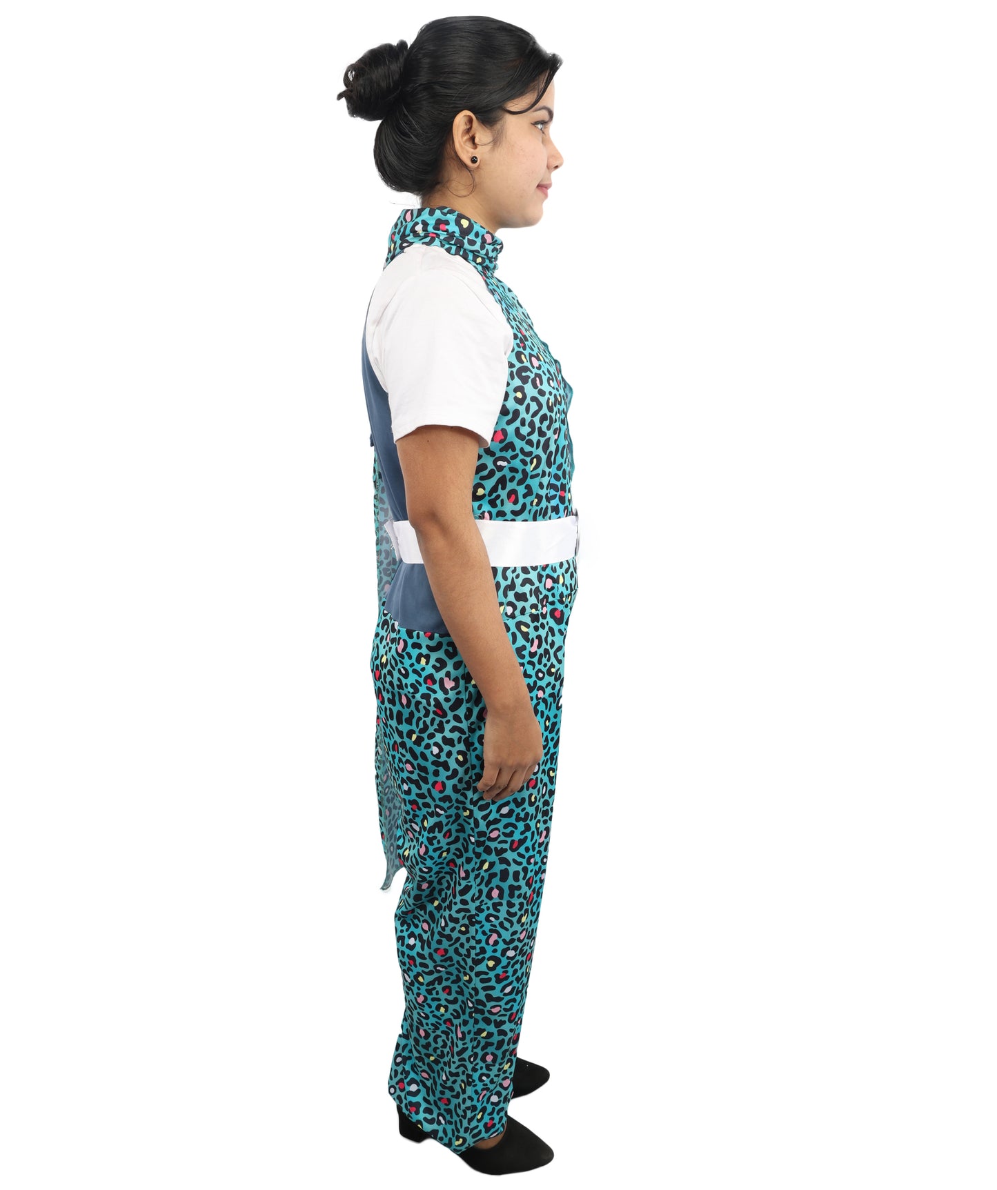 HPO Women's Vintage Disco Dancer Costume | Sleek Patterned Jersey Construction with Satin Accent Belt and Neck Muffler | Ideal for Halloween, Theater, Drag, and 1970s Performance Events