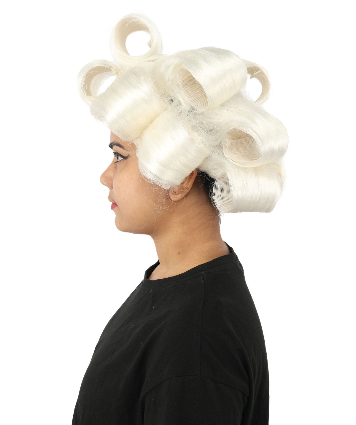 HPO Adult Women's Retro Roller Set Pink Wig | Multiple Color Options, create of synthetic fiber, large cylindrical curler texture, capless cap | Party, Halloween, theater, drag, performance, costume events