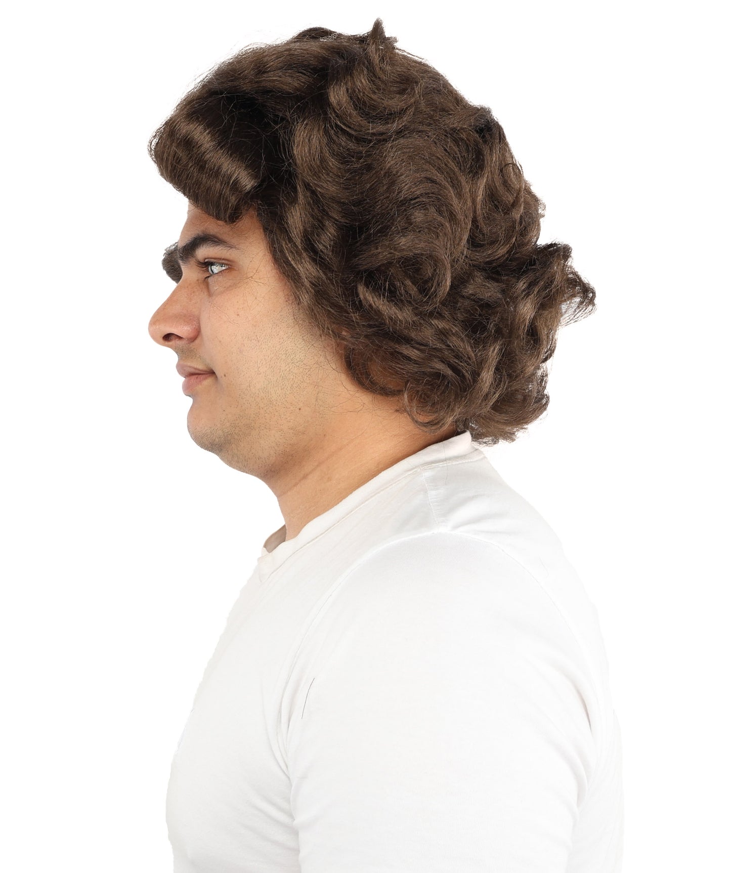 HPO Men's 12-Inch Medium Brown Retro Wig – Wavy Capless Cap Wig for Adults – Lightweight & Breathable for Halloween and Cosplay