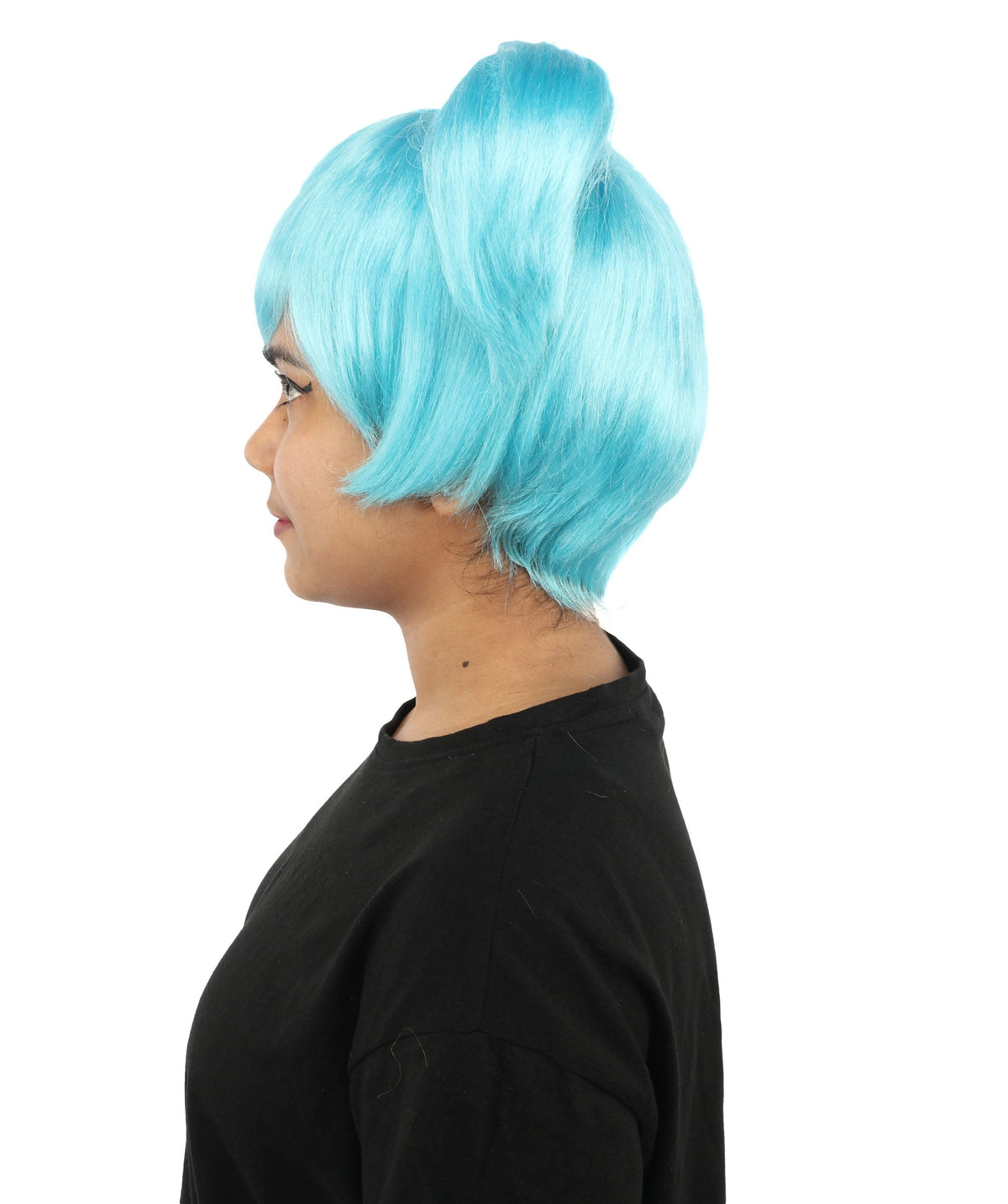 HPO Adult Women's Anime Trainer Character Wig | Vibrant hue multicolor options, create of synthetic fiber, short choppy bob with high side ponytail, breathable base | Cosplay, Halloween, theater, party, performance, costume events
