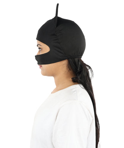 HPO Women’s Black Hero Costume Mask – Soft Fabric Formed Face Cover with Defined Eye Shape | Cosplay Party & Halloween Outfit