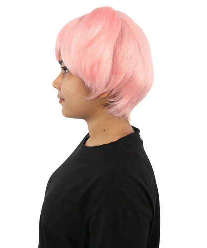 HPO Adult Women's Anime Trainer Character Wig | Vibrant hue multicolor options, create of synthetic fiber, short choppy bob with high side ponytail, breathable base | Cosplay, Halloween, theater, party, performance, costume events
