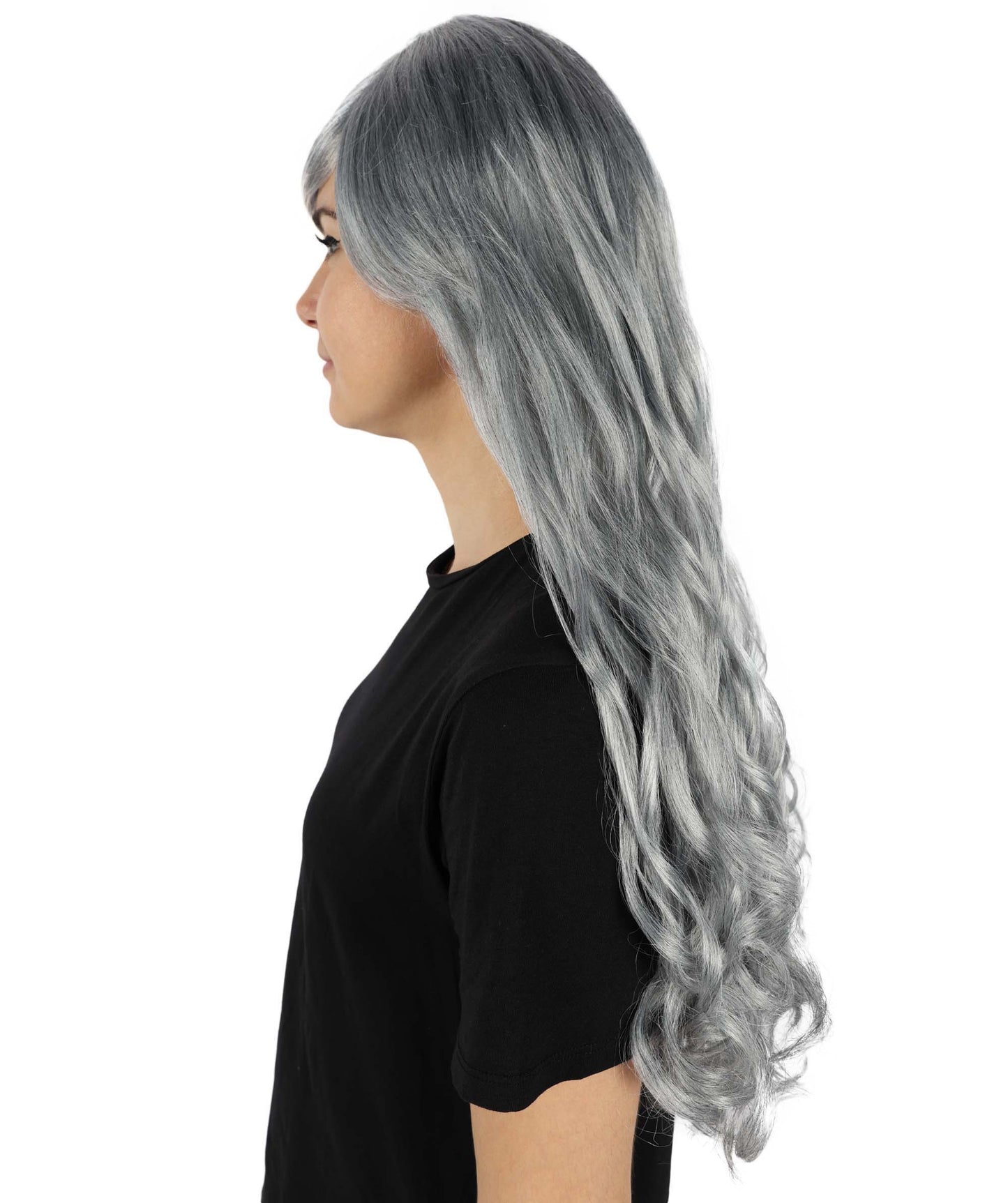 HPO Women's Multicolor Long Curly Wig with Fringe, Flame-retardant Synthetic Fiber