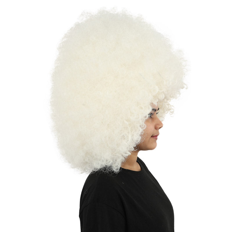 HPO Women's Giant White Glitter Afro Wig | Massive Puffy Sparkle Hair with Silver Sheen, Synthetic Fiber & Breathable Cap | Halloween, Troll Roleplay, 70s Disco Party, Theater & Funny Costume