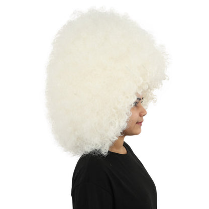 HPO Women's Giant White Glitter Afro Wig | Massive Puffy Sparkle Hair with Silver Sheen, Synthetic Fiber & Breathable Cap | Halloween, Troll Roleplay, 70s Disco Party, Theater & Funny Costume