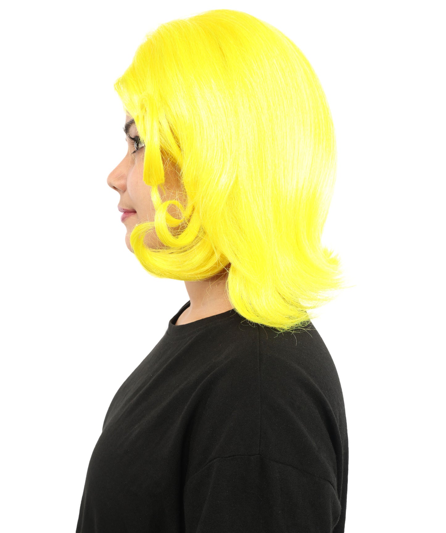 HPO Women's Wavy Bright Yellow Wig | Vibrant Synthetic Medium Hairstyle for Cosplay, Festivals, Stage Shows,  Parties & Photoshoots
