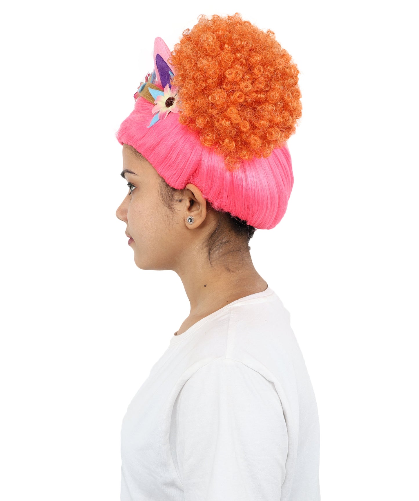HPO Women's Whimsical Dollhouse Wig | Multicolor Curly Hairstyle with Cat Ear Headband | Hairpiece for Halloween, Cosplay & Parties